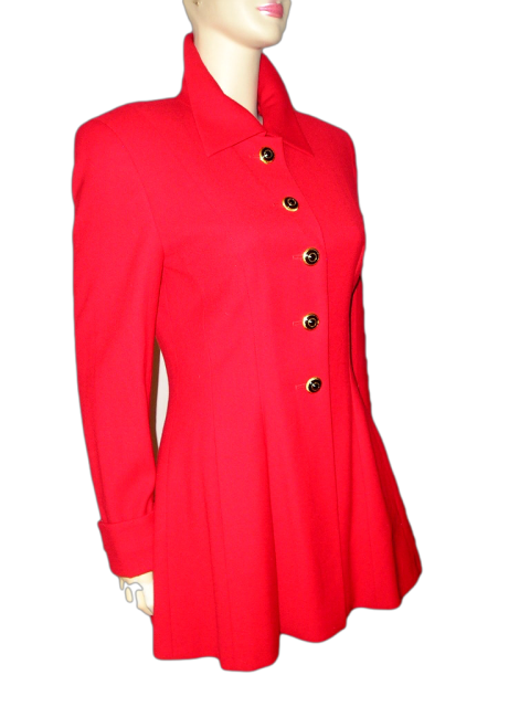 Vintage 80s ESCADA Red Wool Long Equestrian Jacket 36/4 - Turn of The